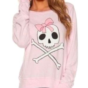 Wildfox Skull and Bow Baggy Beach Jumper in Ghost Pink Size Small